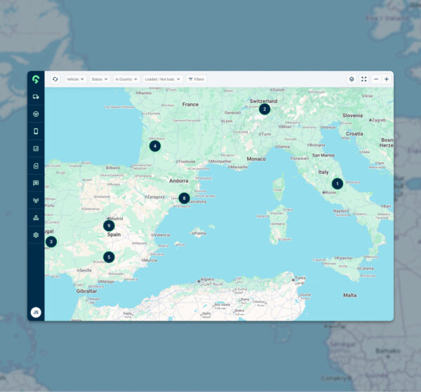 UI/UX Design of the dashboard screen of Gesinflot logistics platform with European map